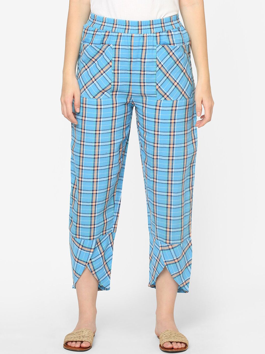 Mystere Paris Women Blue Cotton Checked Lounge Pant Price in India