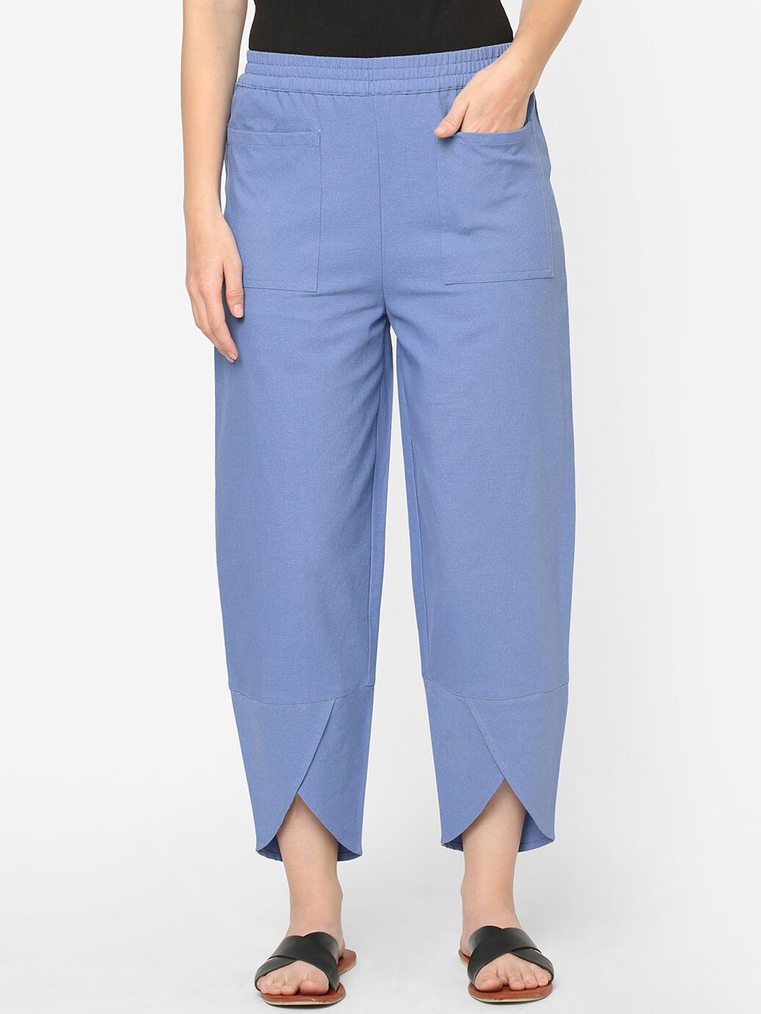 Mystere Paris Women Blue Solid Relaxed-Fit Cotton Lounge Pants Price in India