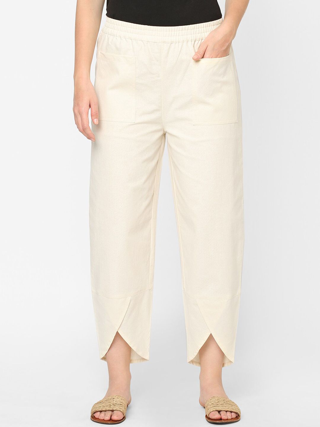 Mystere Paris Women Off White Solid Cotton Lounge Pant Price in India