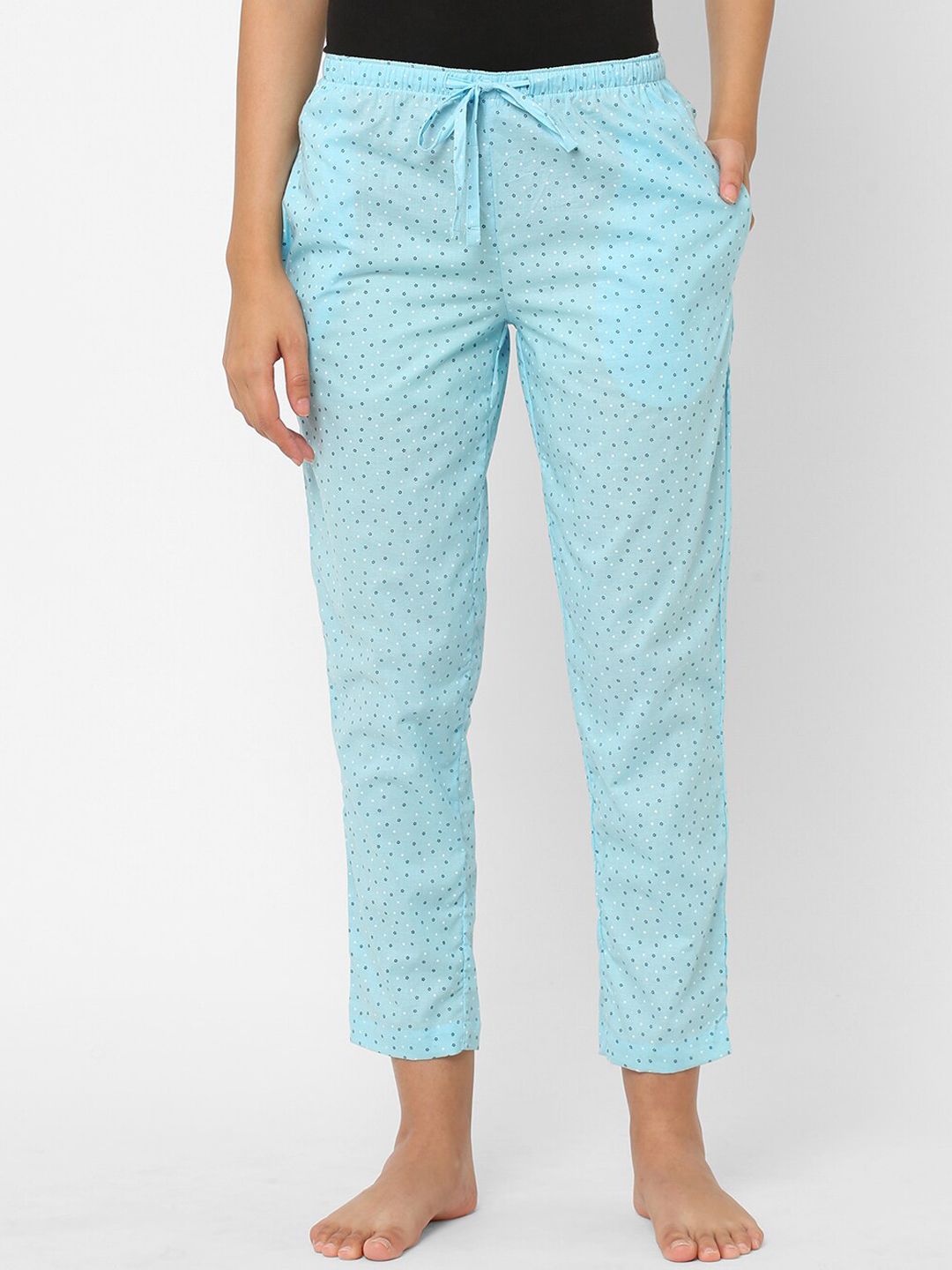 URBAN SCOTTISH Women Blue Printed Pure Cotton Lounge Pant Price in India