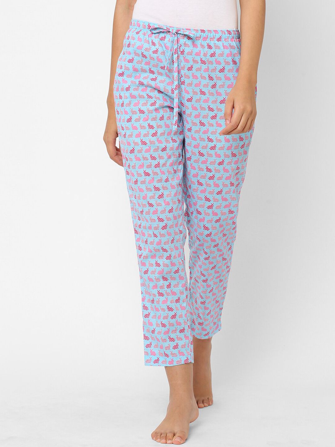 URBAN SCOTTISH Women Blue Animal Printed Cotton Lounge Pants Price in India