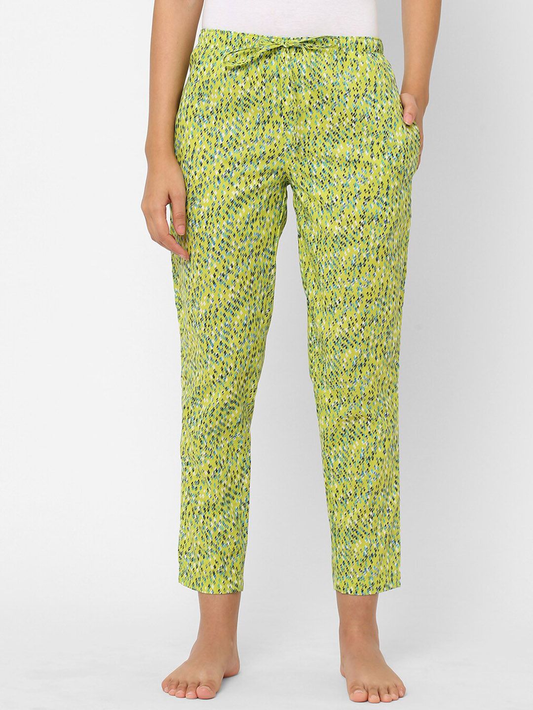 URBAN SCOTTISH Women Green Printed Cotton Lounge Pants Price in India