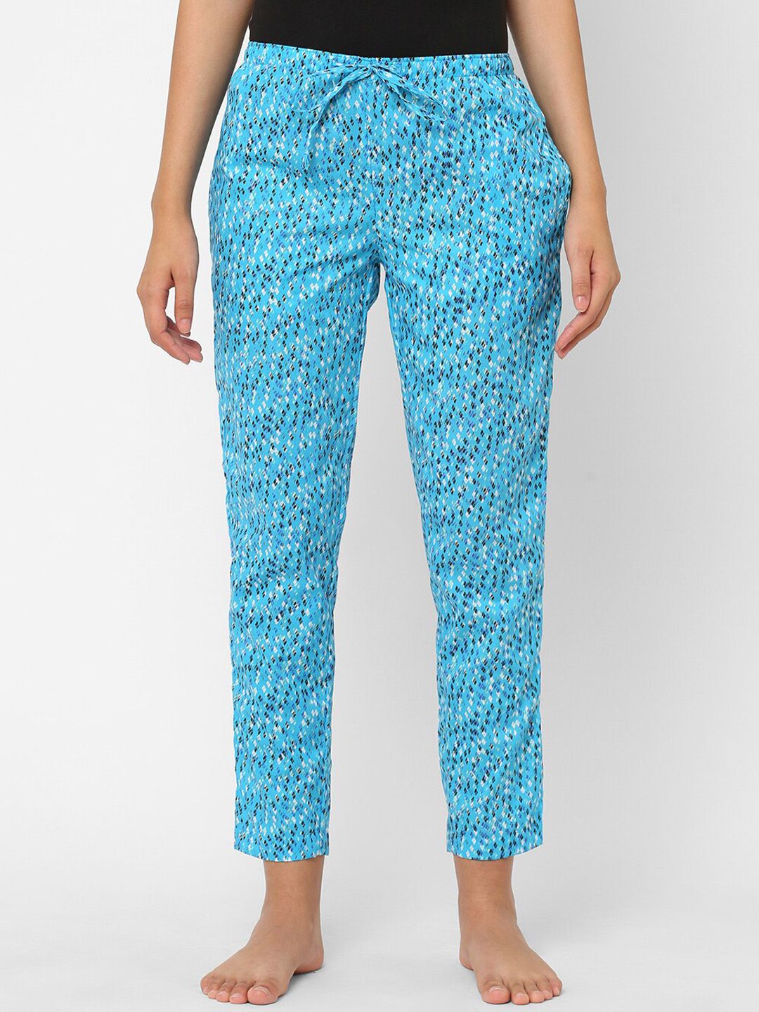 URBAN SCOTTISH Women Blue Printed Pure Cotton Lounge Pants Price in India