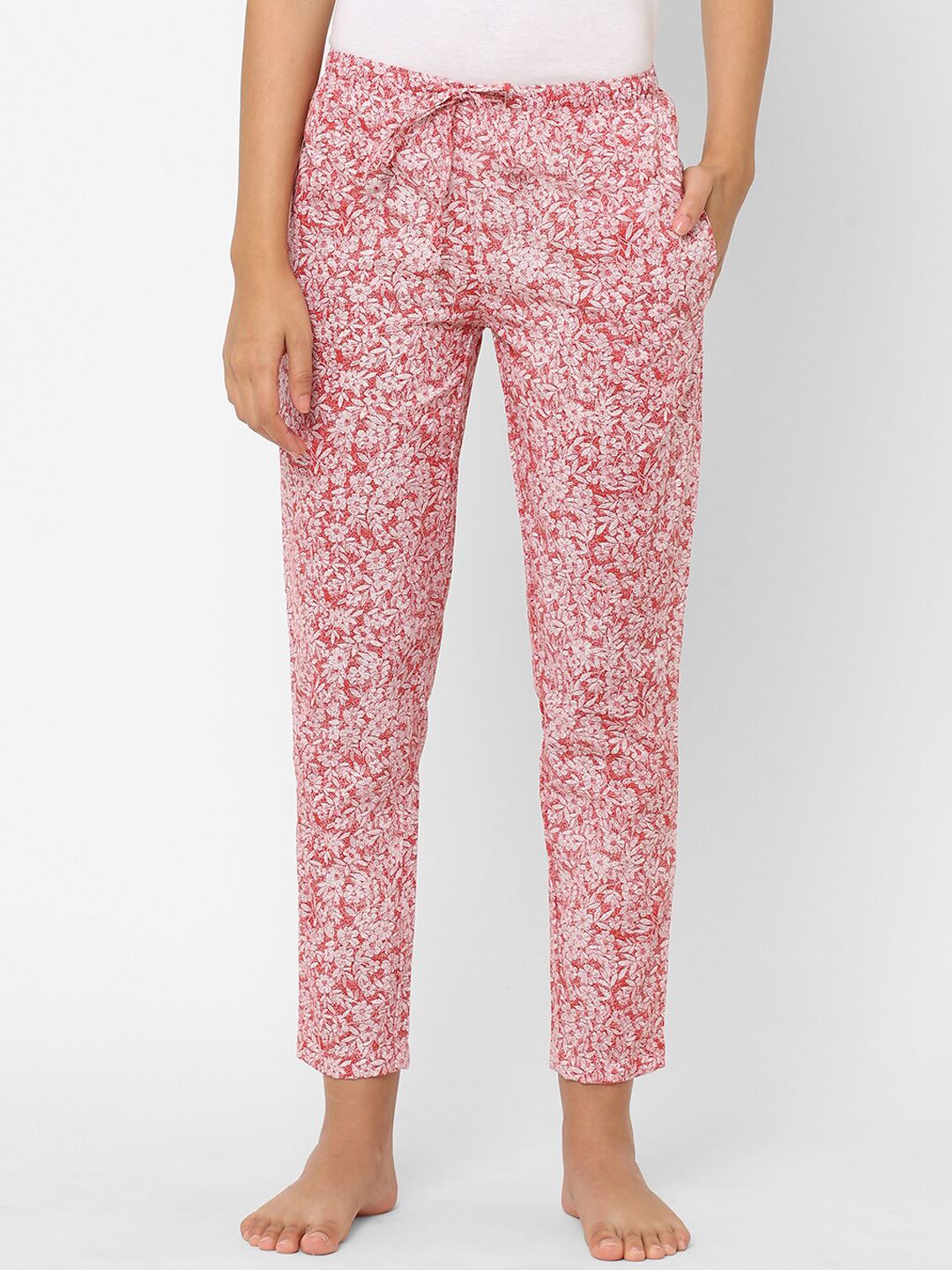 URBAN SCOTTISH Women Red Floral Printed Pure Cotton Lounge Pants Price in India