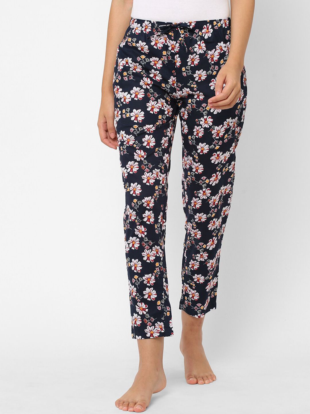 URBAN SCOTTISH Women Navy Blue Floral Printed Pure Cotton Lounge Pant Price in India