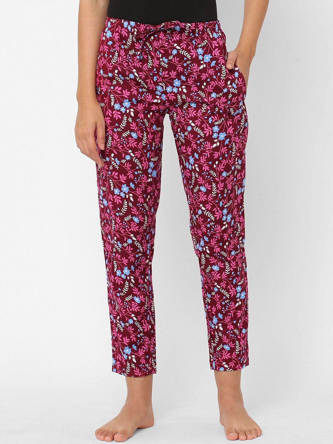 URBAN SCOTTISH Women Pink Floral Printed Pure Cotton Lounge Pants Price in India