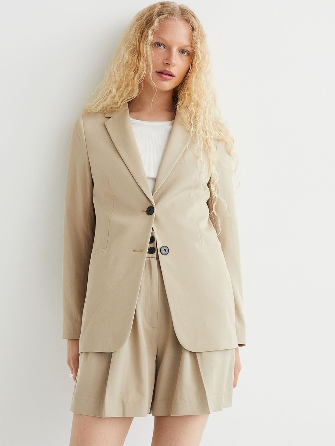 H&M Women Beige Tailored Fit Single-Breasted Jacket Price in India