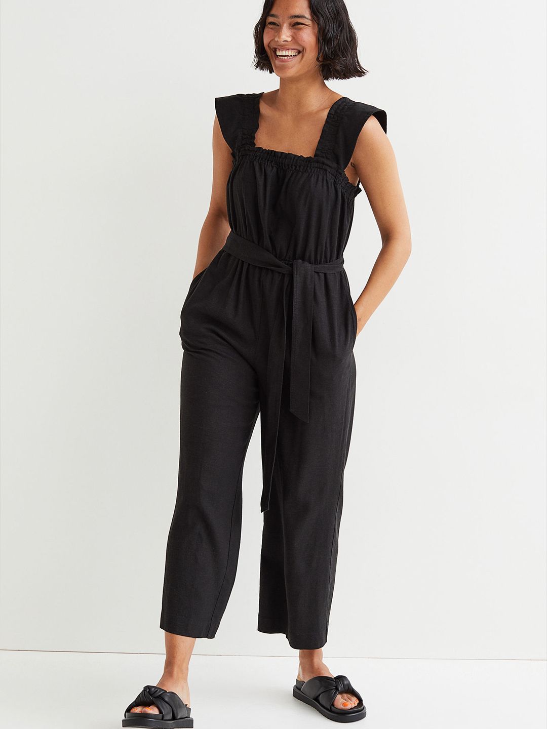 H&M Black Tie-Belt Jumpsuit Price in India