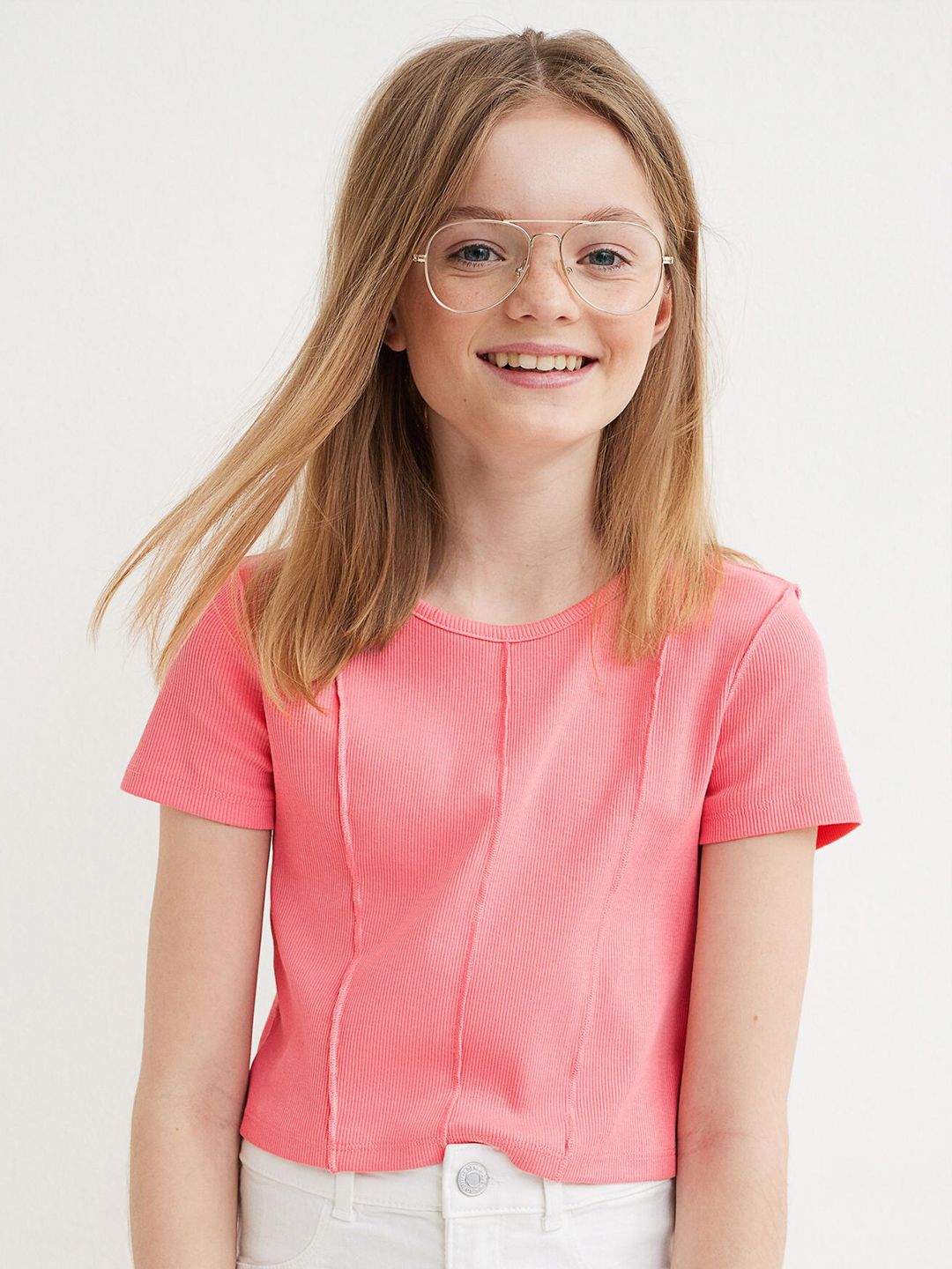 H&M Girls Pink Cotton Jersey Cropped Top