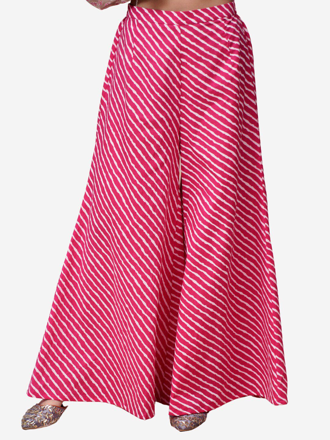 Alaya By Stage3 Women Pink & White Leheriya Flared Cotton Palazzos Price in India