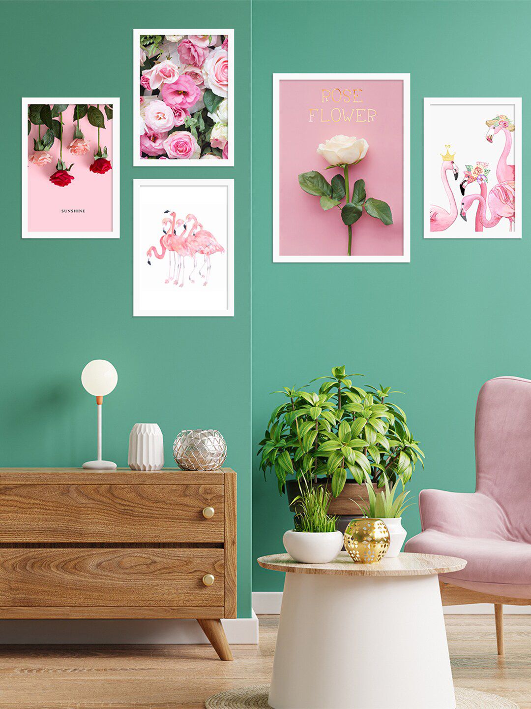 Art Street Set Of 5 Pink & White Framed Art Print Painting Wall Art Price in India