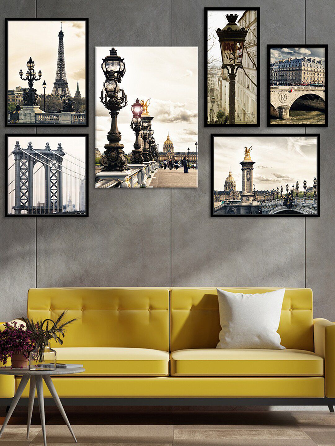 Art Street Set Of 6 Black & White Beautiful Paris Canvas Art Print Painting Wall Art Price in India