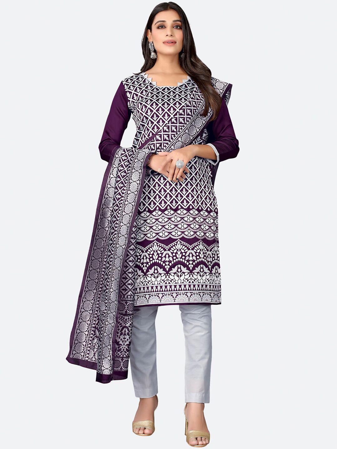 Satrani Purple Unstitched Dress Material Price in India