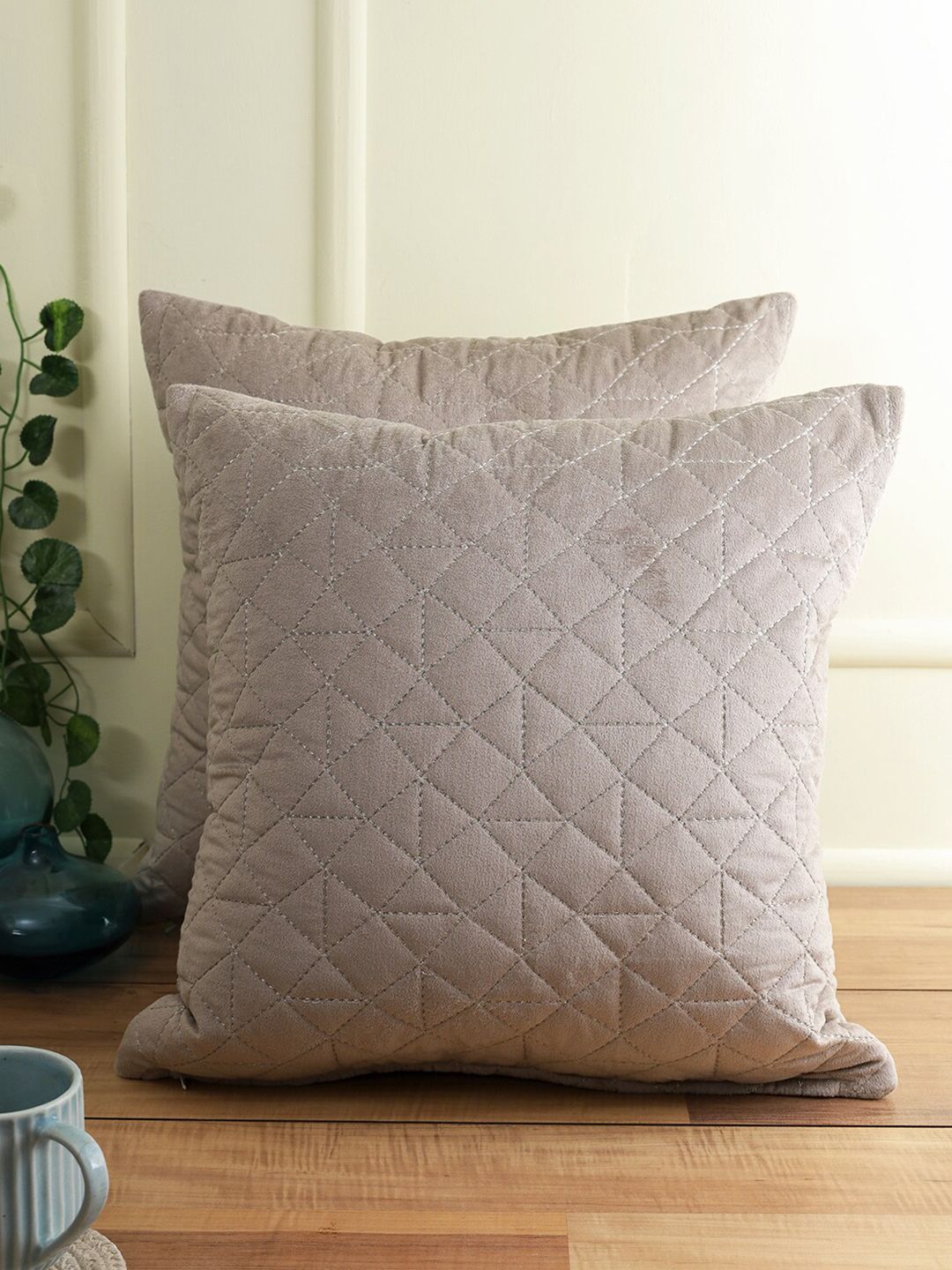 eyda Grey Set of 2 Velvet Square Cushion Covers Price in India