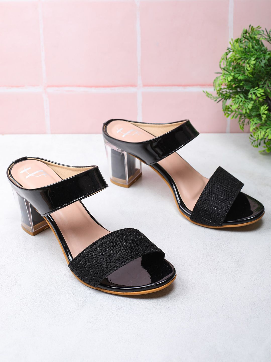 H3F Black Party Solid Block Heels Price in India