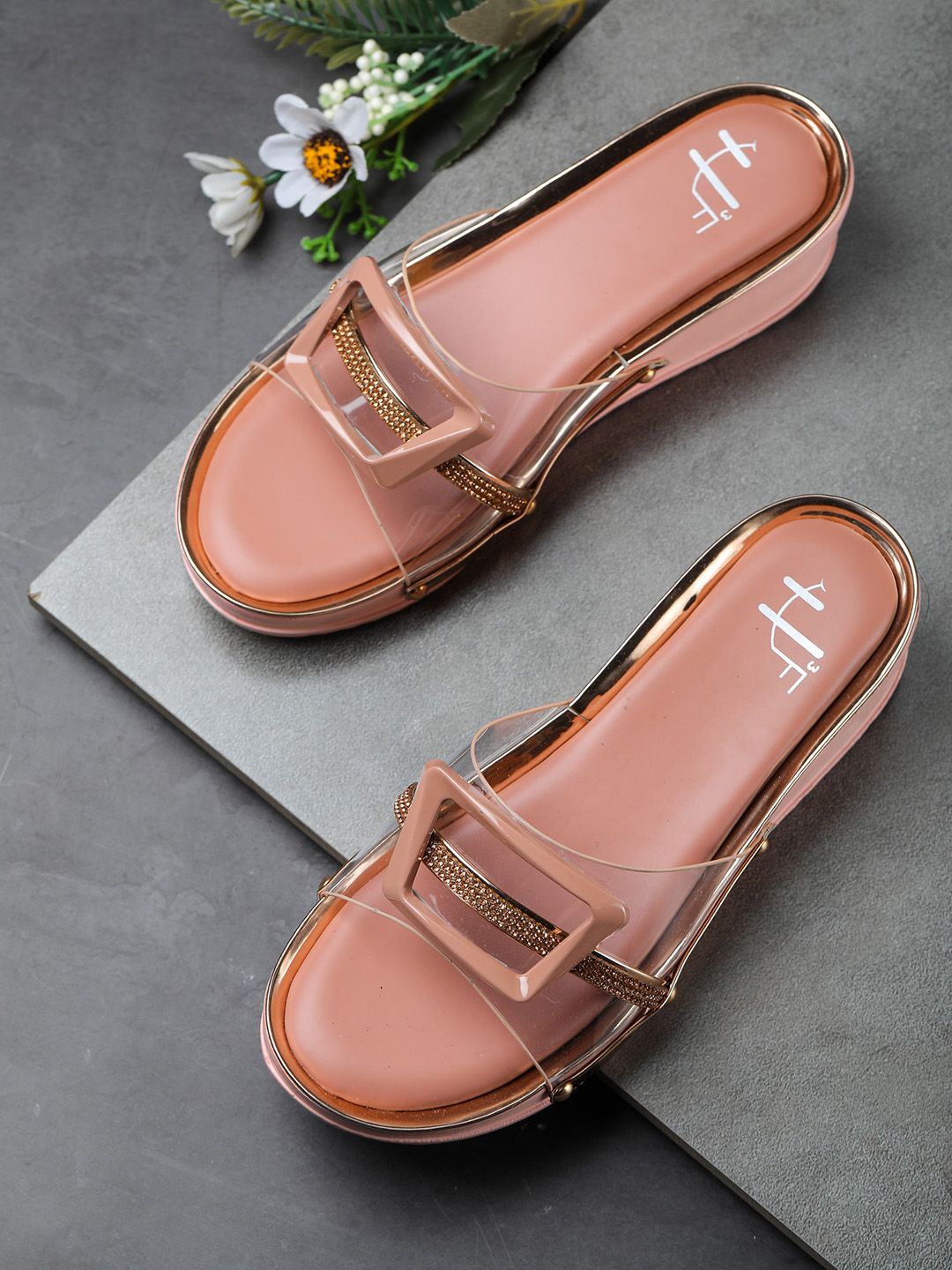 H3F Pink Solid Party Wedges with Embellished Buckle Detail Price in India
