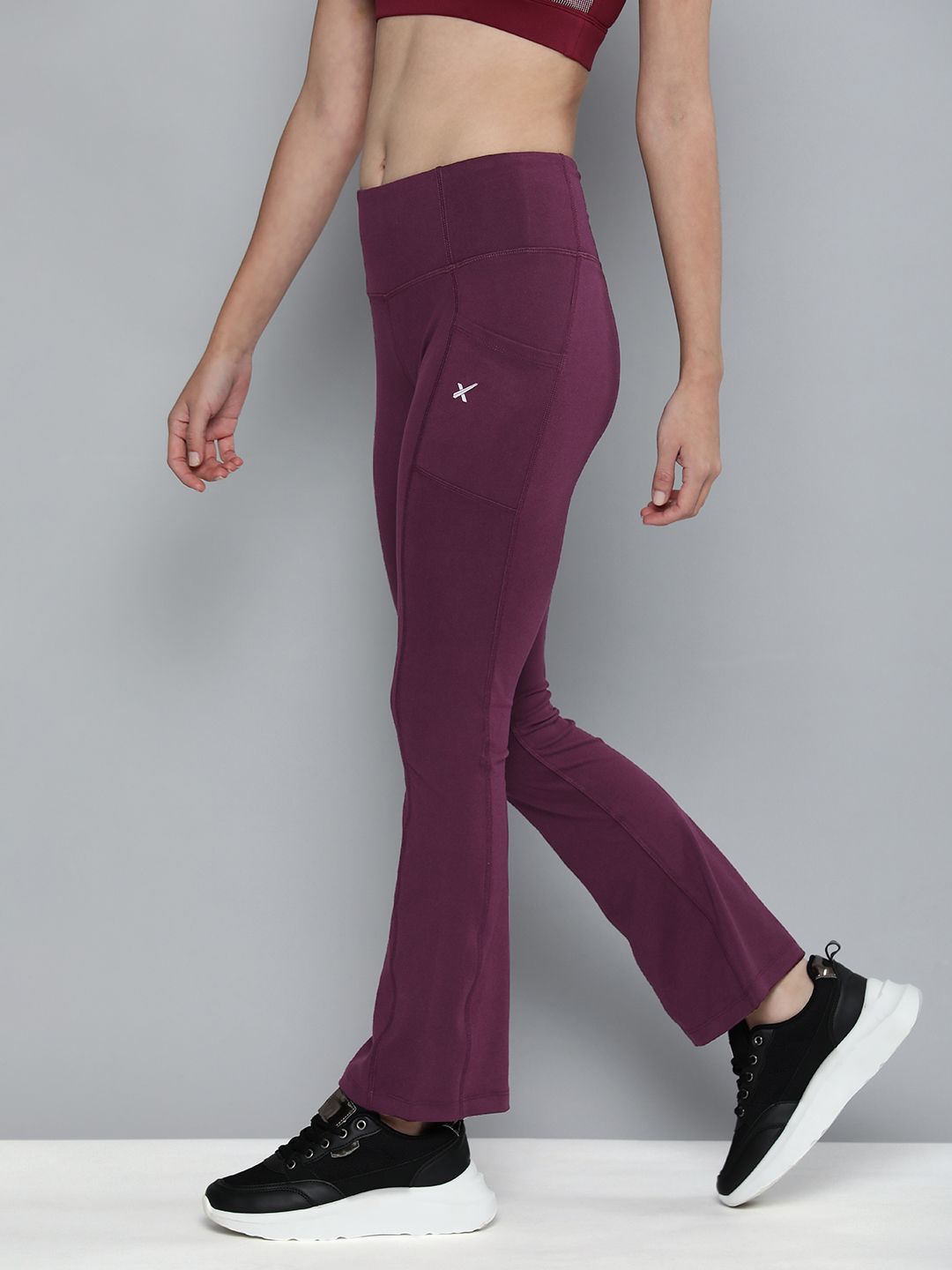 HRX By Hrithik Roshan Women Burgundy Yoga Rapid-Dry Technology Flared Tights Price in India
