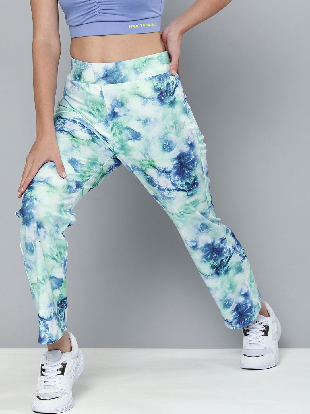 HRX by Hrithik Roshan Women Blue & Green Tie Dyed AOP Flared Training Tights Price in India