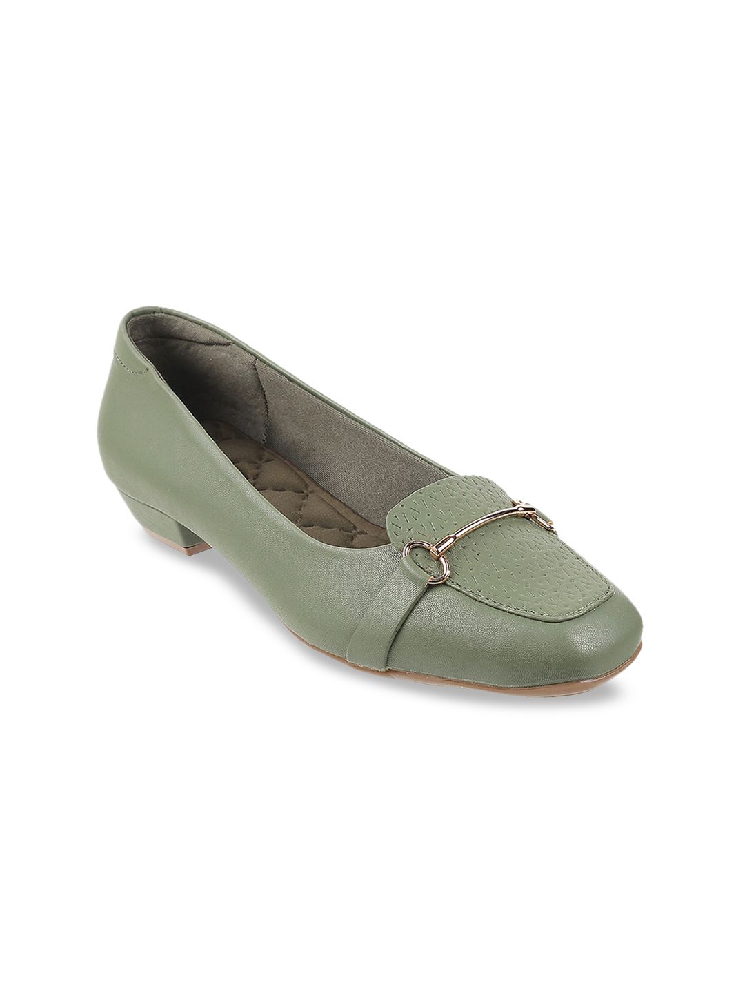 Mochi Women Green Solid Block Pumps Price in India
