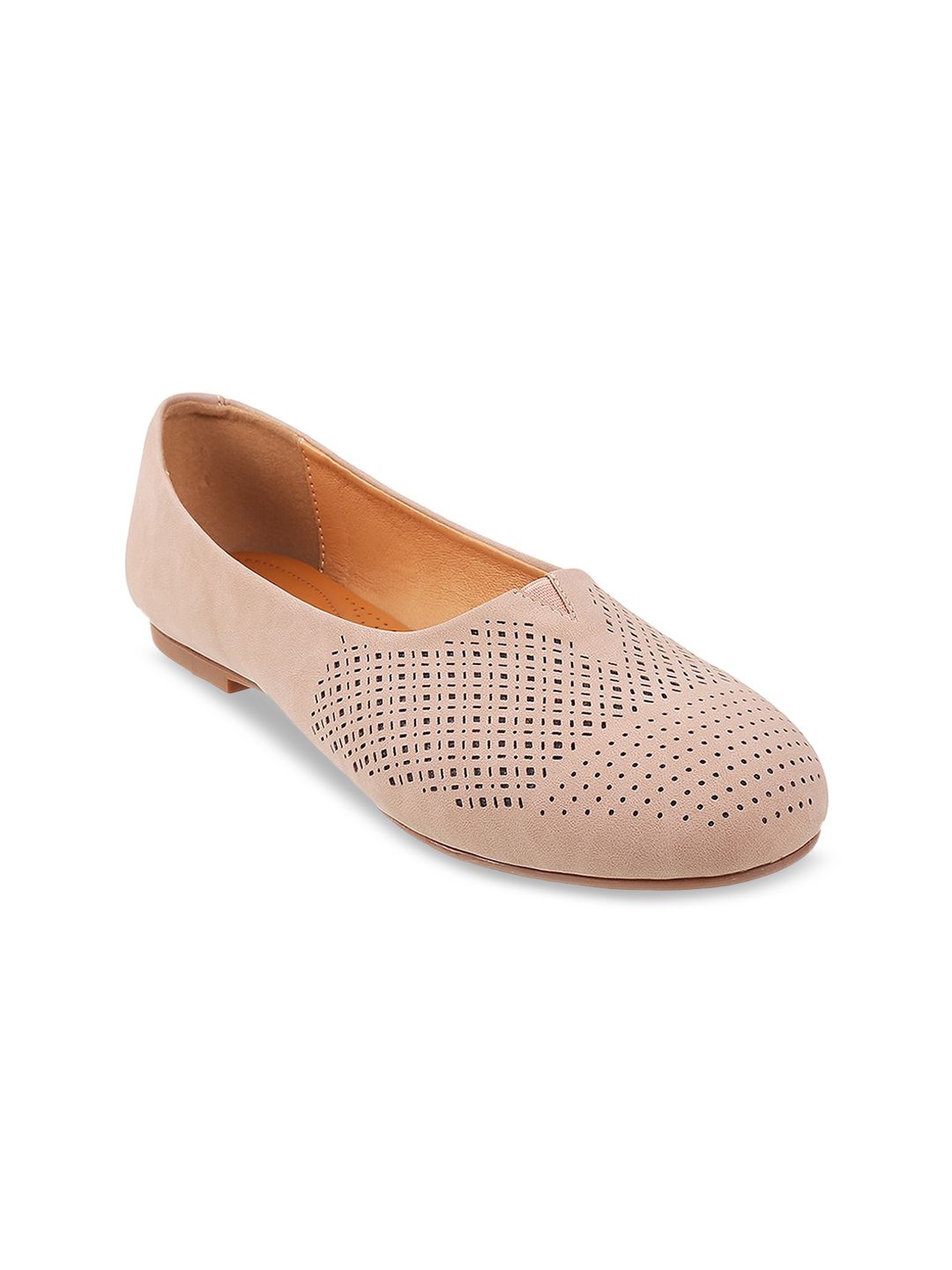 Mochi Women Peach-Coloured Ballerinas with Laser Cuts Flats