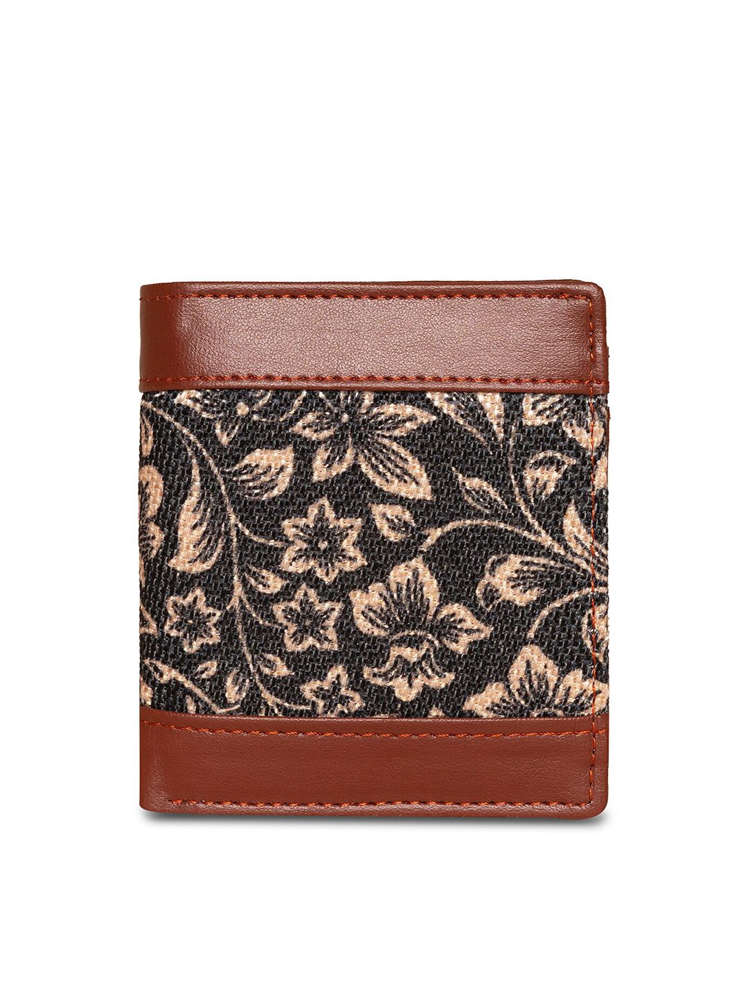 ZOUK Women Black & Brown Floral Printed Two Fold Wallet Price in India