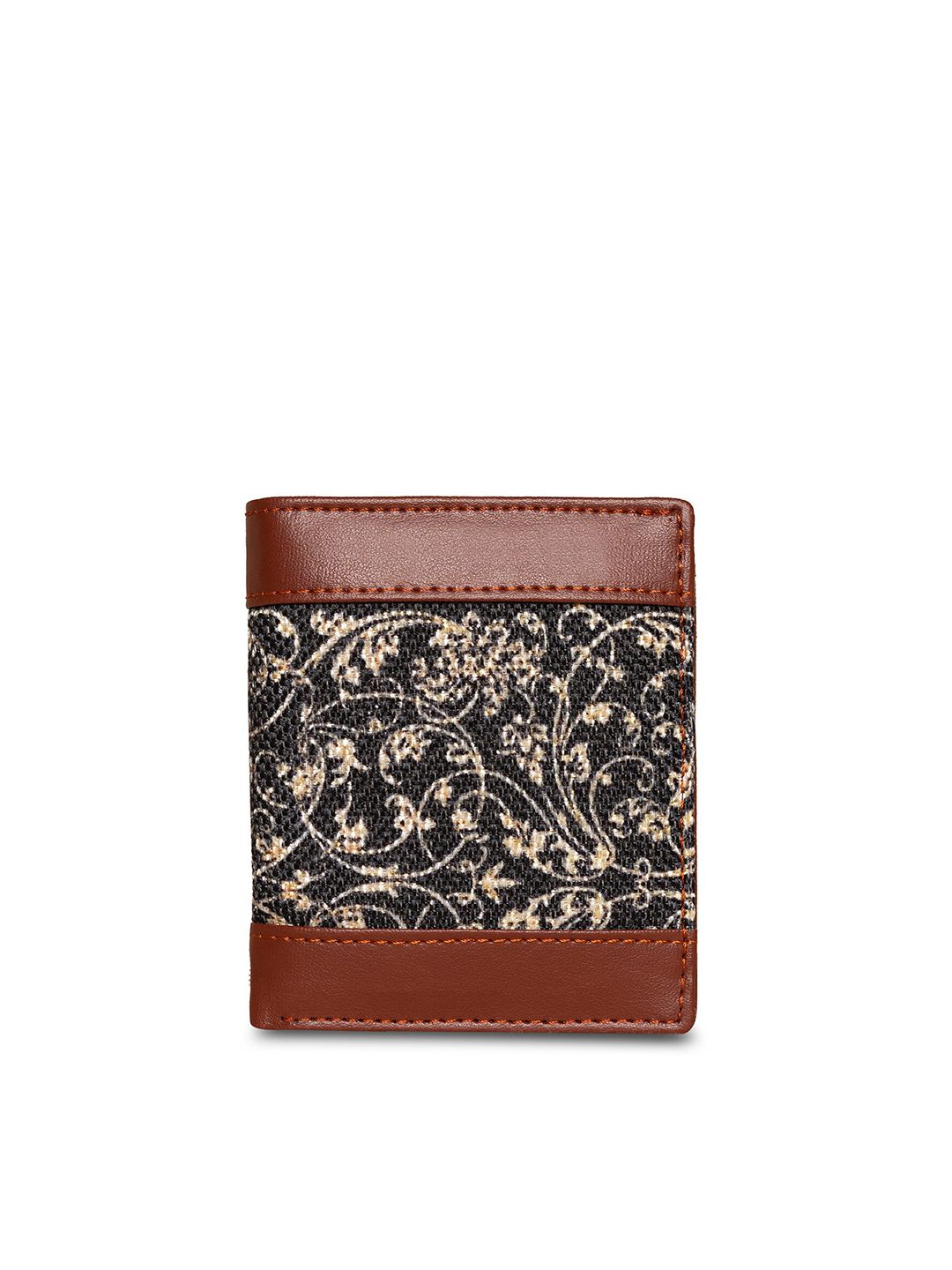 ZOUK Women Black & Brown Floral Printed Two Fold Wallet Price in India