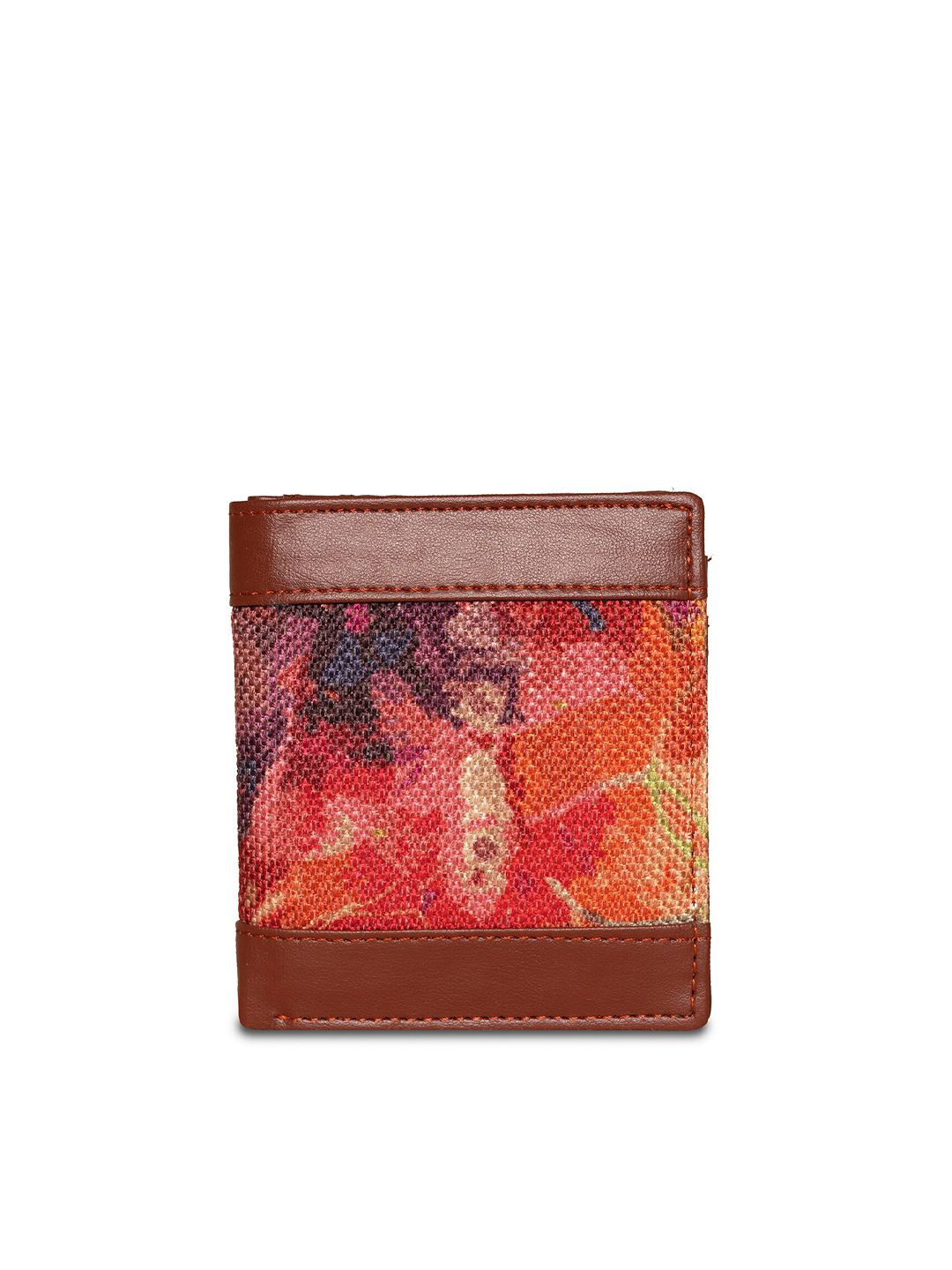 ZOUK Women Brown & Orange Graphic Printed Two Fold Wallet Price in India