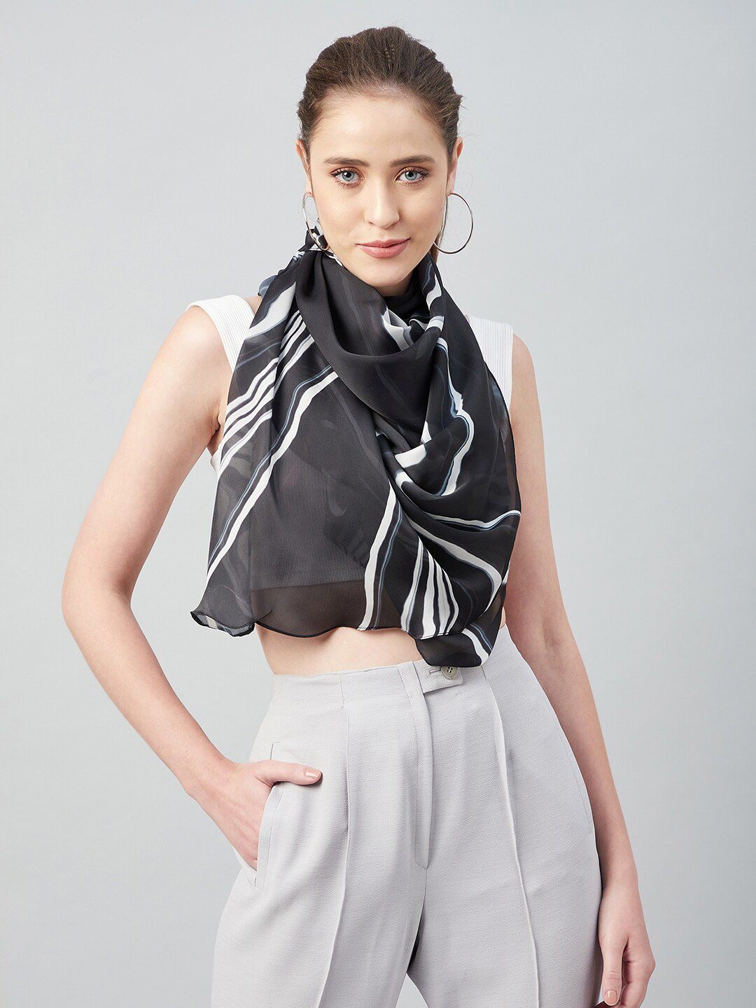 Athena Women Black & White Printed Scarf Price in India