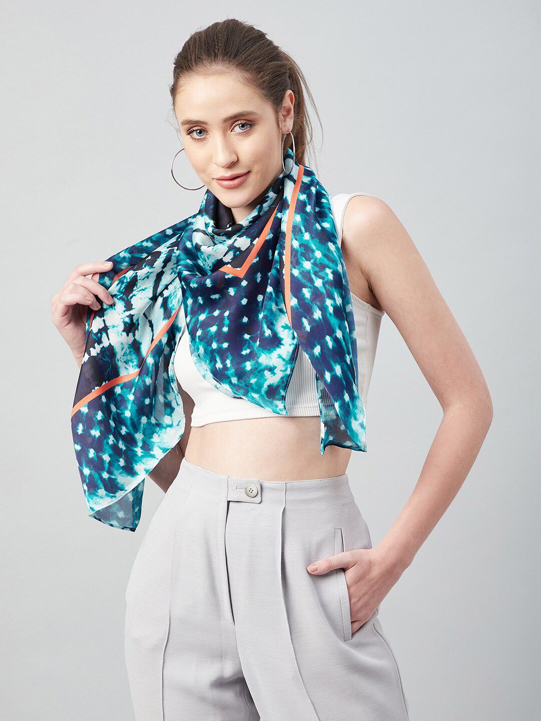 Athena Women Blue & White Tie and Dye Printed Scarf Price in India