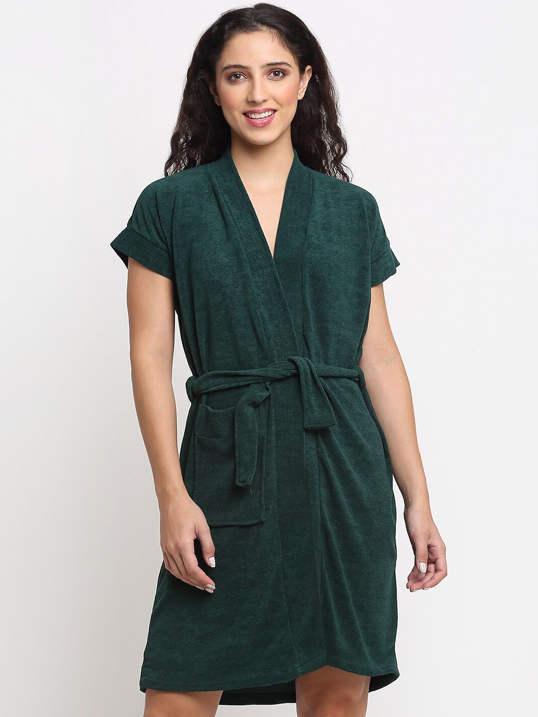 LacyLook Women Green Solid Bath Robe Price in India