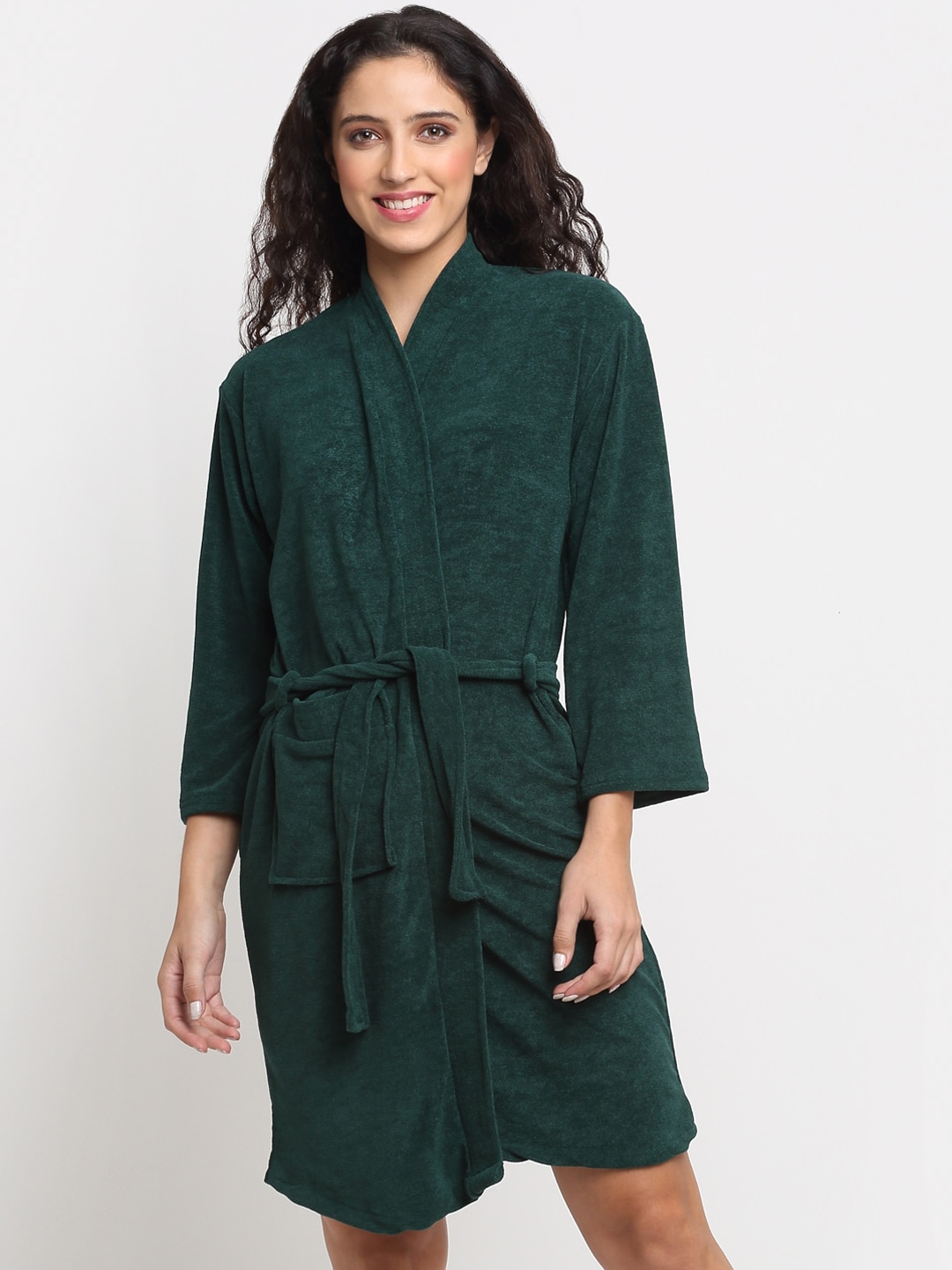 LacyLook Women Green Solid Bath Robe Price in India