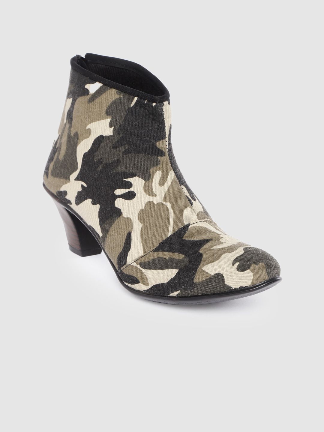 Ekta Women Green & Beige Camouflage Printed Boots Price in India