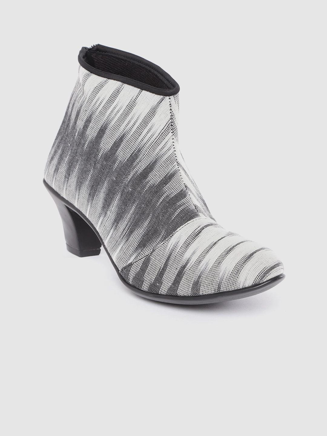 Ekta Women White & Charcoal Grey Ikat Woven Design Boots Price in India