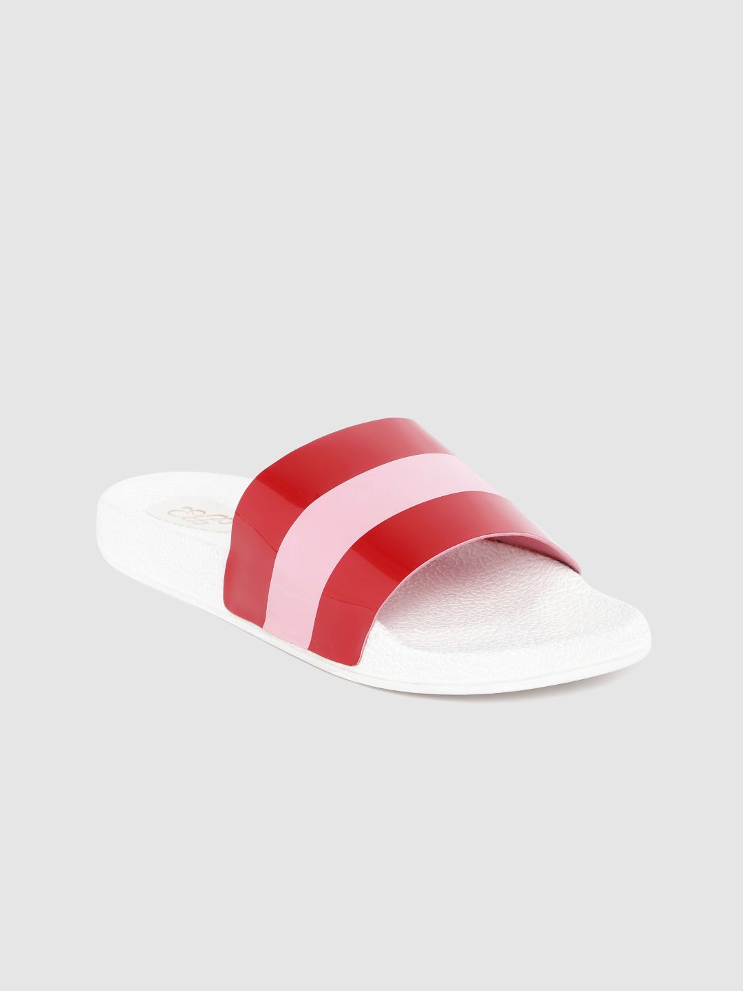 Ekta Women Pink & White Striped Sliders Price in India