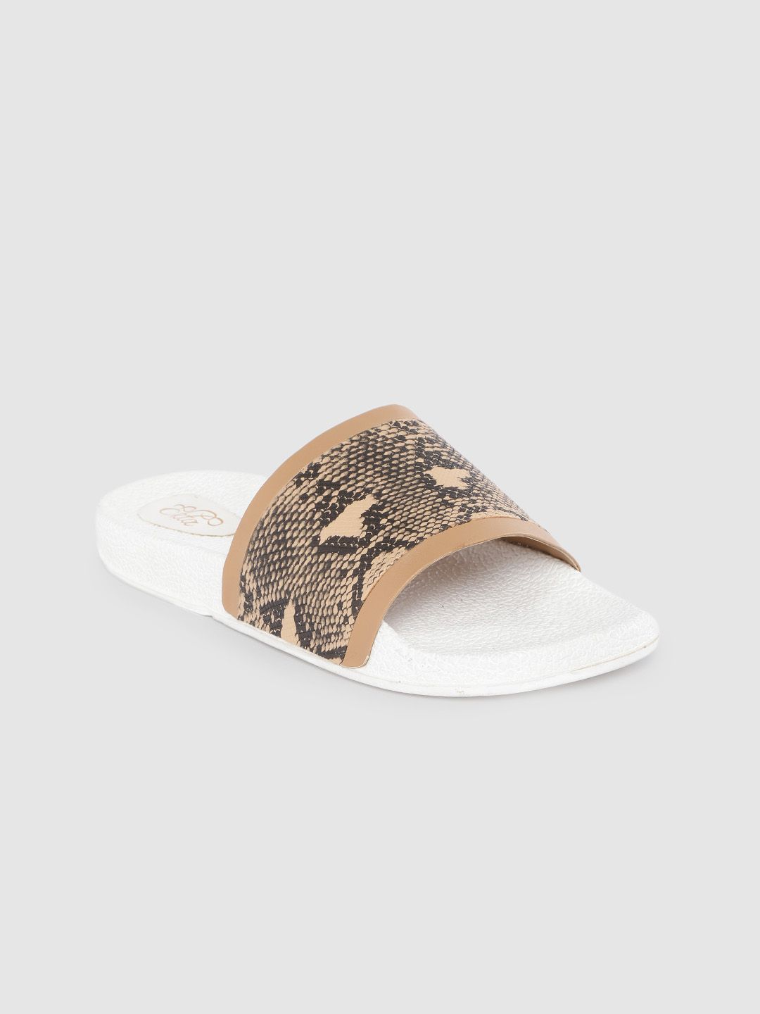 Ekta Women Brown & Black Printed Sliders Price in India