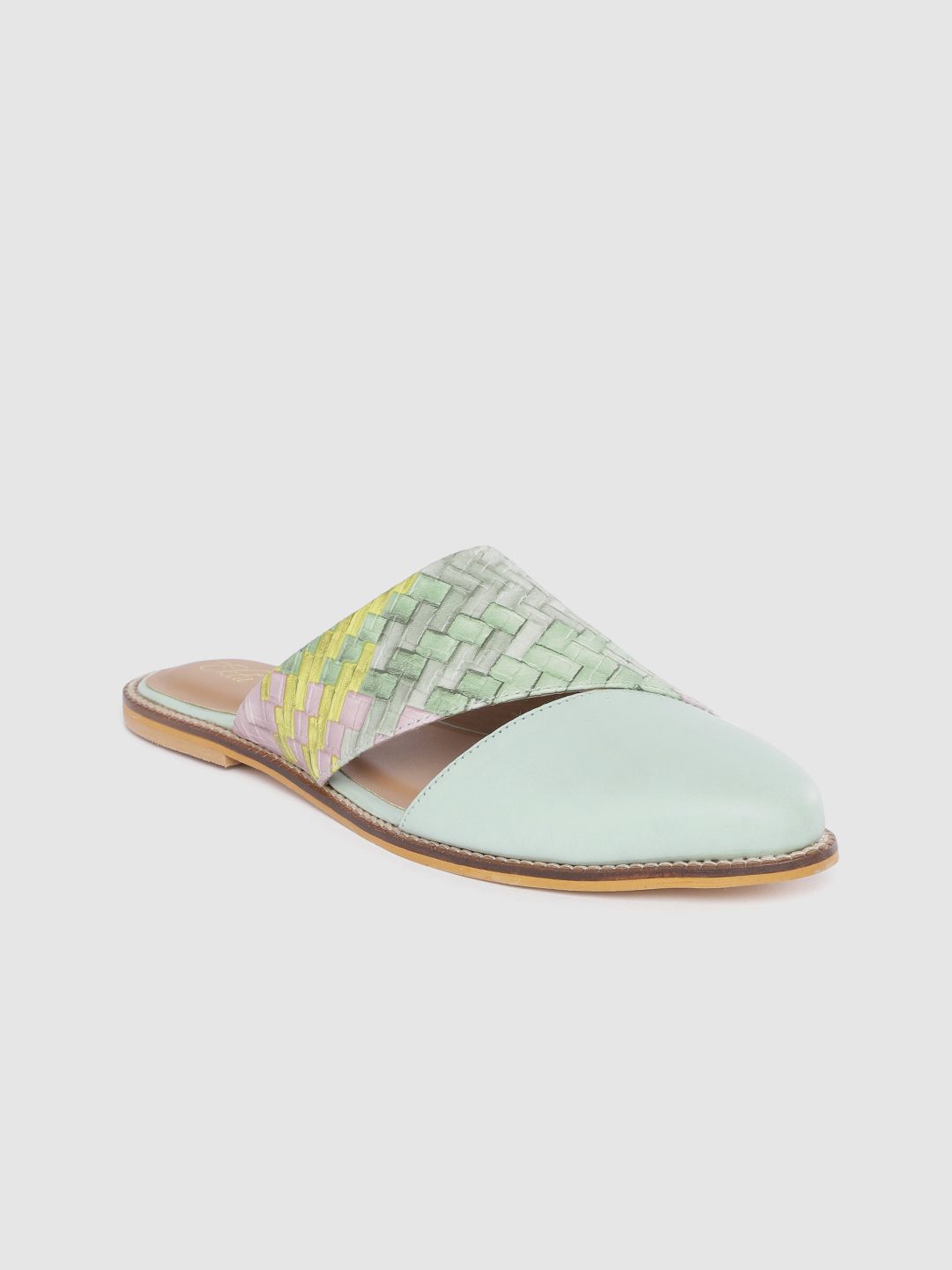 Ekta Women Green Woven Design Mules Price in India