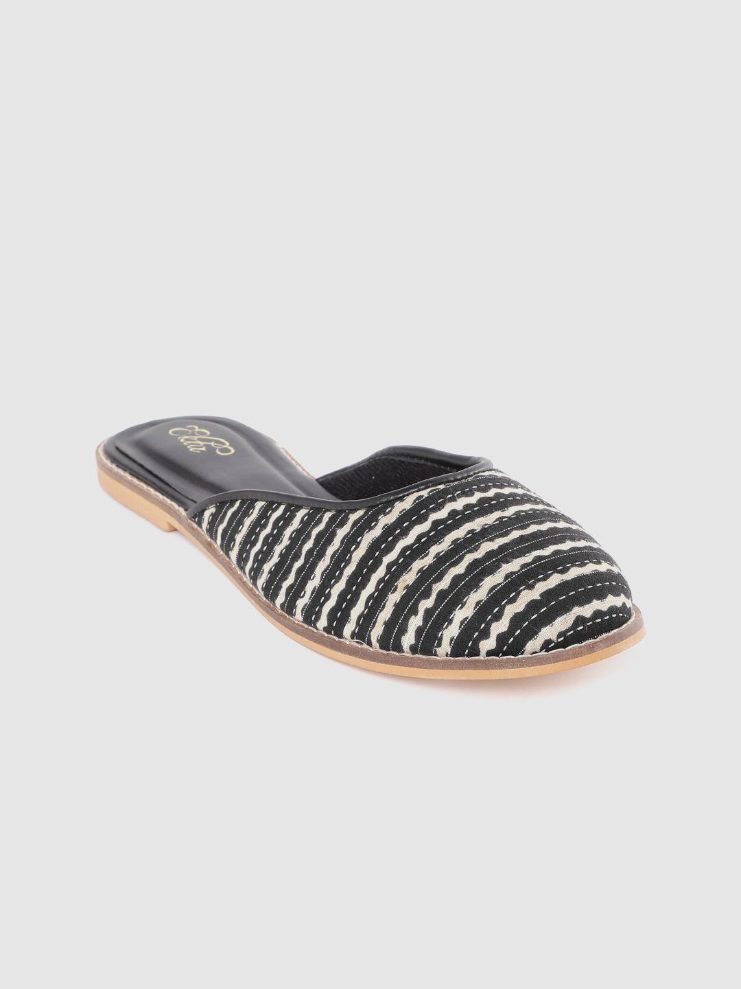 Ekta Women Black Bagru Printed Mules Price in India