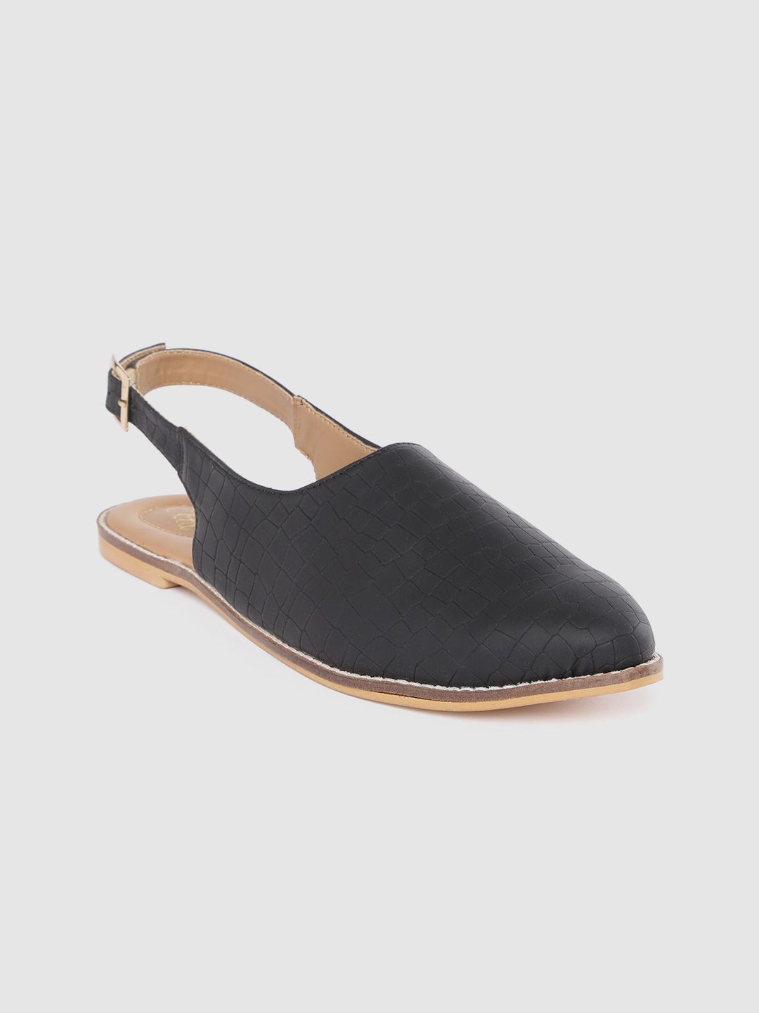 Ekta Women Black Textured Mules Price in India