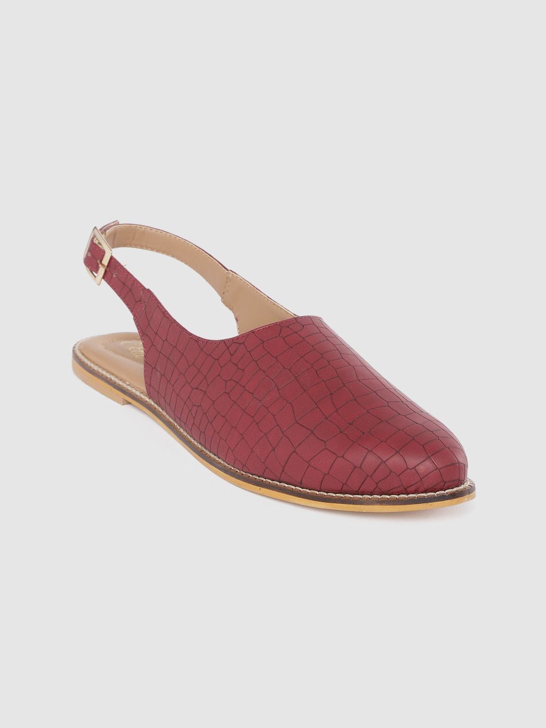 Ekta Women Maroon Textured Mules Price in India