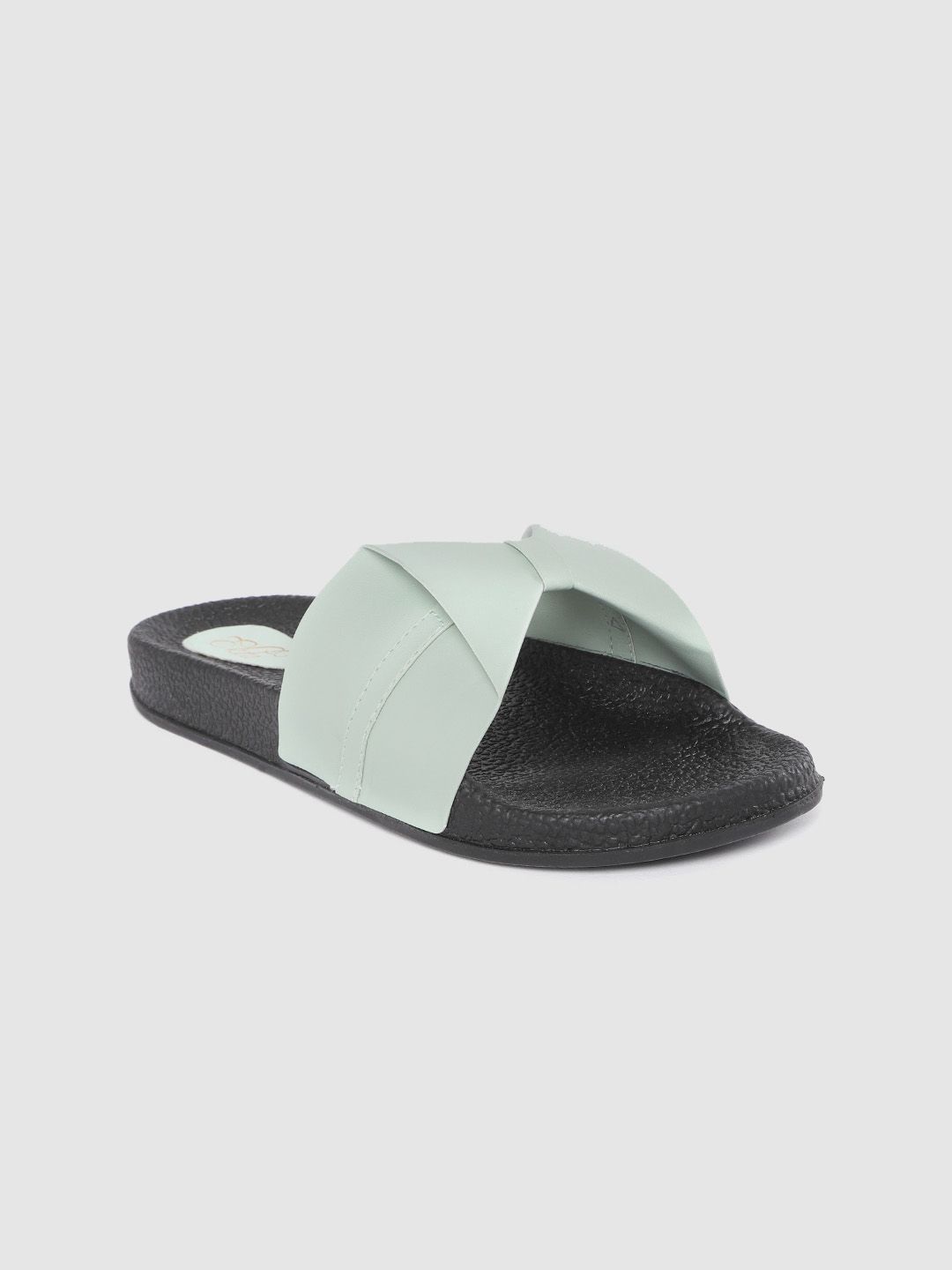 Ekta Women Sea Green & Black Sliders Price in India