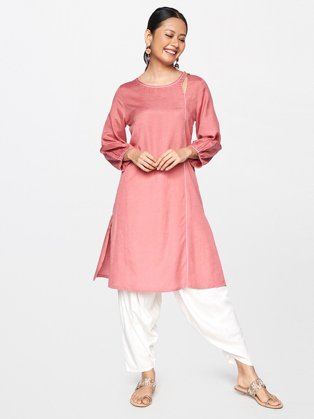 Global Desi Pink Viscose Rayon Tunic Price in India