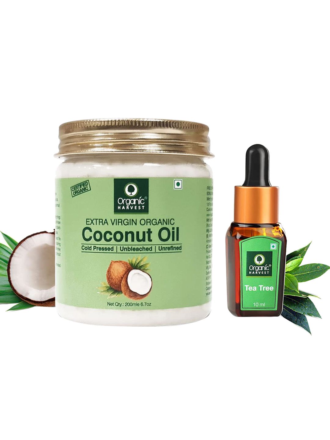 Organic Harvest Combo of Cold Pressed Coconut Oil 200ml & Tea Tree Essential Oil 10ml Price in India