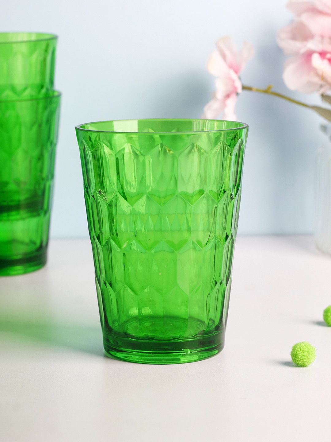 MARKET99 Set Of 3 Green Textured Tumbler Glasses Price in India