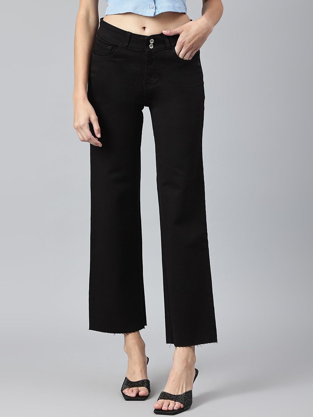 Xpose Women Black Comfort Wide Leg High-Rise Stretchable Jeans Price in India