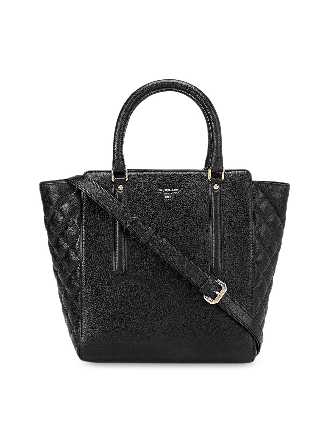 Da Milano Black Textured Leather Swagger Handheld Bag with Quilted Price in India