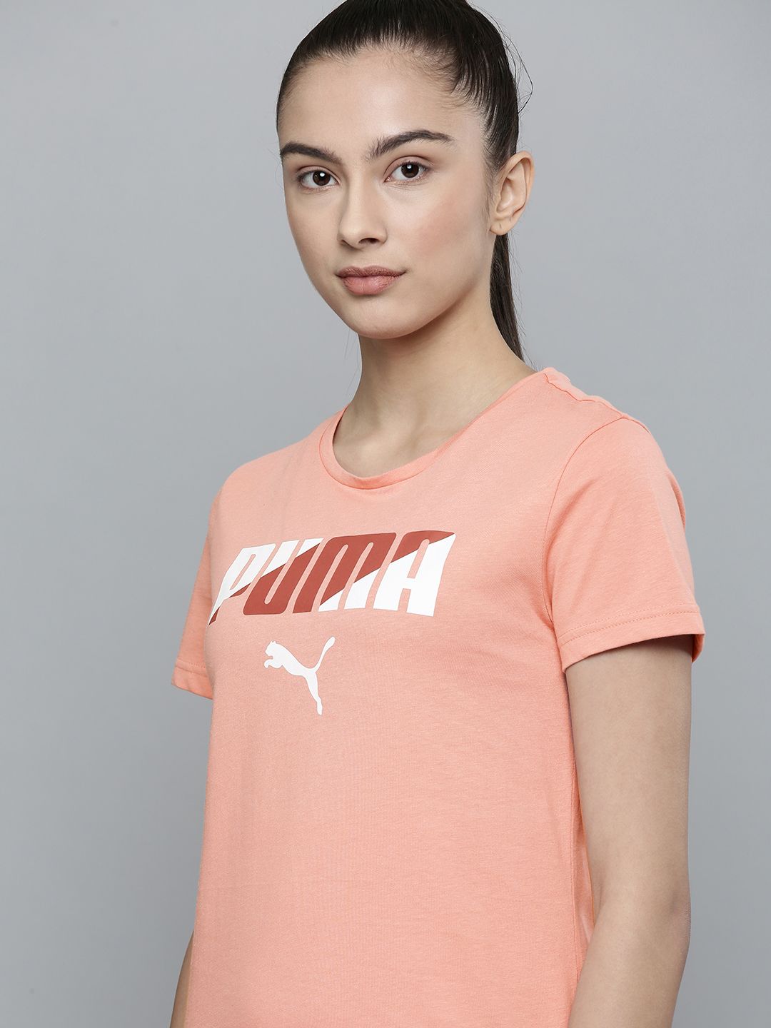Puma Women Pink Brand Logo Printed Pure Cotton T-shirt Price in India