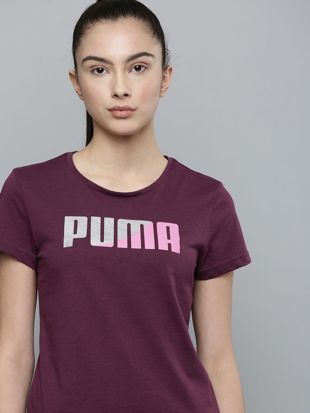 Puma Women Purple Brand Logo Printed T-shirt Price in India