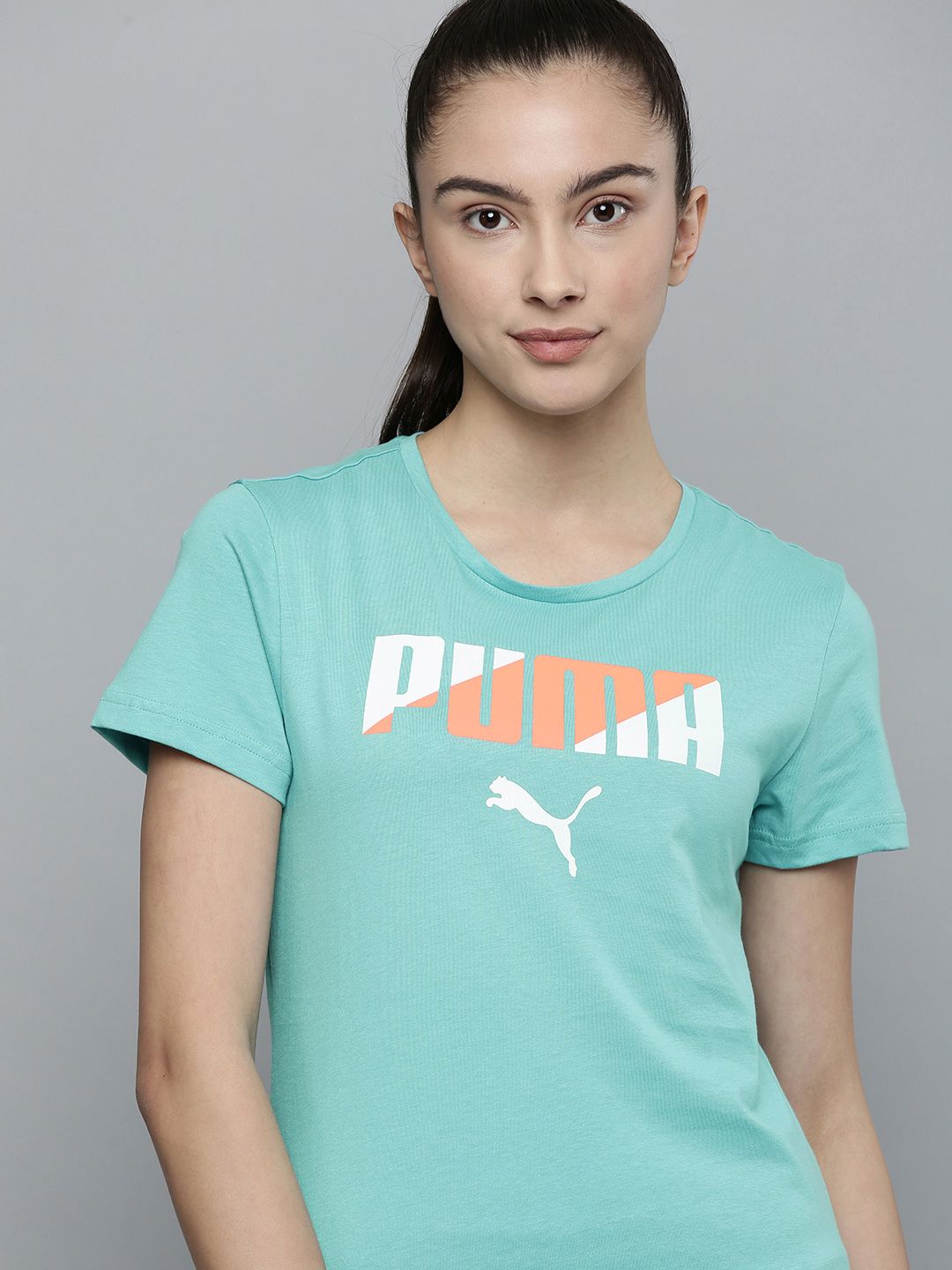 Puma Women Blue Brand Logo Printed Pure Cotton T-shirt Price in India