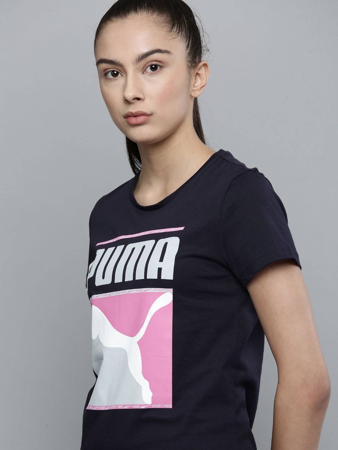 Puma Women Navy Blue Brand Logo Printed T-shirt Price in India