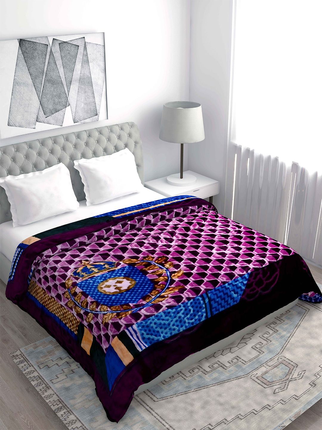 Spangle Purple & Blue Floral Microfiber Heavy Winter 500 GSM Double Bed Blanket Price in India